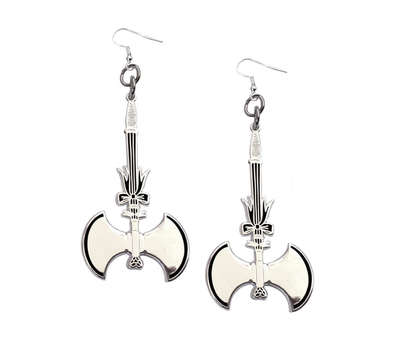 Black Battle Axe Silver Earrings