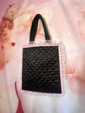 3D Rhonda Rabbit Black Pink Quilted and Ruffle Purse Hand Bag