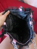 The Rhondas Pink and Black Quilted and Ruffle With Chain Handle Purse Hand Bag