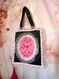 3D Rhonda Rabbit Black Pink Quilted and Ruffle Purse Hand Bag