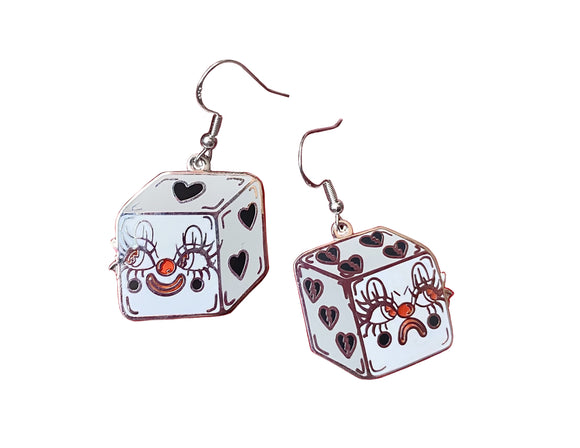 B&W Clown Dice Silver Earrings