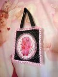 Fantasy Faerie Black and Pink Quilted and Ruffle Purse Hand Bag
