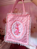3D Rhonda Rabbit Pink Quilted and White Ruffle Purse Hand Bag