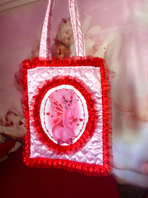 Fantasy Faerie Red and Pink Quilted and Ruffle Purse Hand Bag