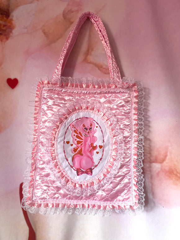 Fantasy Faerie Pink Quilted and Ruffle Purse Hand Bag