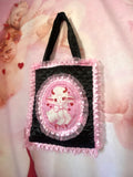 Lamby Black and Pink Quilted and Ruffle Purse Hand Bag