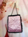 The Rhondas Pink and Black Quilted and Ruffle With Chain Handle Purse Hand Bag