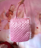 3D Rhonda Rabbit Pink Quilted and White Ruffle Purse Hand Bag