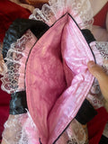 3D Rhonda Rabbit Black Pink Quilted and Ruffle Purse Hand Bag