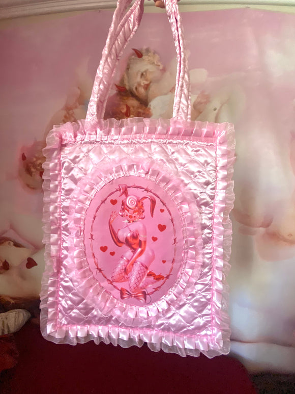 3D Rhonda Rabbit Pink Quilted and Ruffle Purse Hand Bag