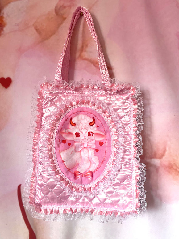 Lamby Pink Quilted and Ruffle Purse Hand Bag