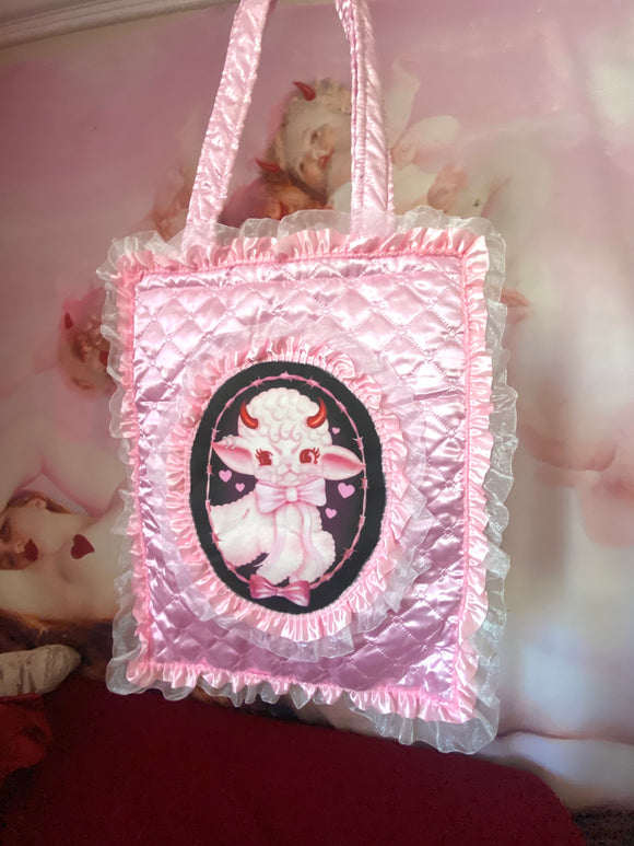 Lamby Pink Quilted and Ruffle Purse Hand Bag