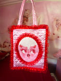 Cutie Dessert Face Red and Pink Quilted and Ruffle Purse Hand Bag