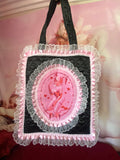3D Rhonda Rabbit Black Pink Quilted and Ruffle Purse Hand Bag