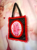 Fantasy Faerie Red and Black Quilted and Ruffle Purse Hand Bag