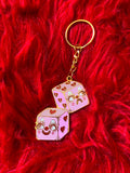 Cutie Heart Dice Gold Plated Keychain