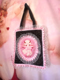 Lamby Black and Pink Quilted and Ruffle Purse Hand Bag
