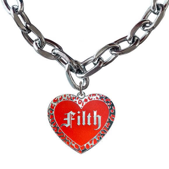 Fire Red Filth Heart Chain Choker