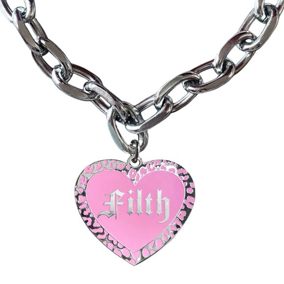 Pink Filth Heart Chain Choker