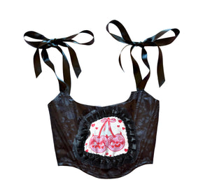 Black Devil Cherries Corset XS-M (24) - 2 Available