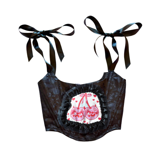 Black Devil Cherries Corset XS-M (24) - 2 Available