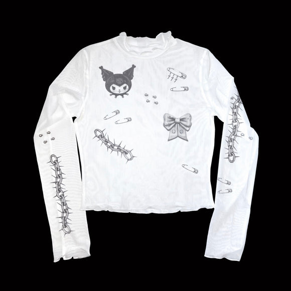 1 of 1 Mesh Long Sleeve Crop Top (8) - Medium