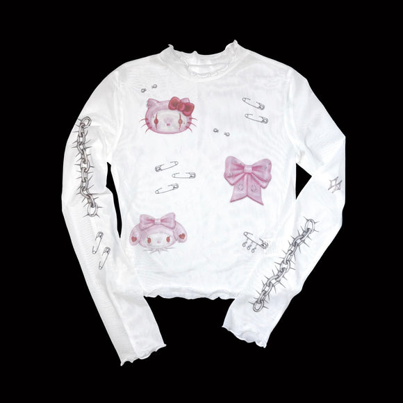 1 of 1 Mesh Long Sleeve Crop Top (9) - Medium