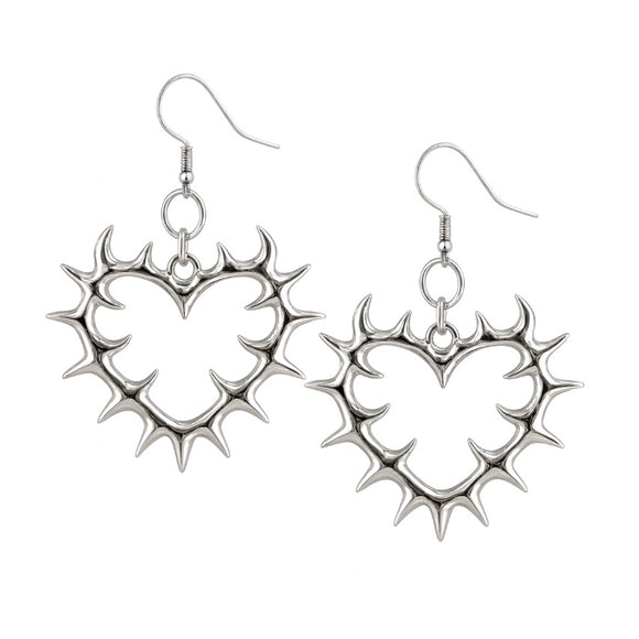 Spike Heart Earrings - Silver