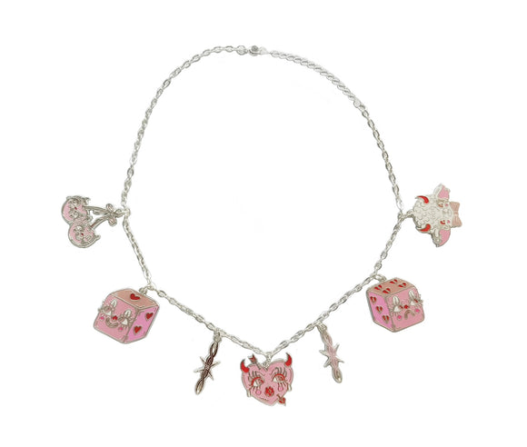 Cutie Creepy Gals Charms Necklace - Pink and Silver Version
