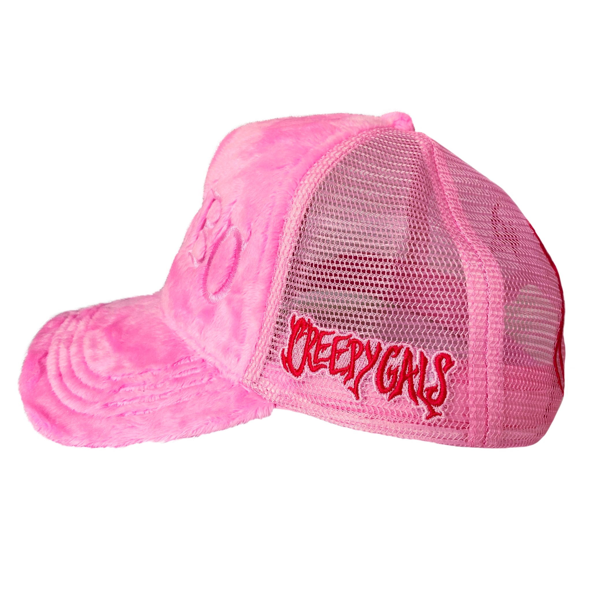 Pink Fuzzy Baseball Cap Elli By Capelli Pink Curly Faux Fur Plush Cat Ear Glitter  main image 2