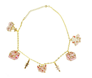 Cutie Creepy Gals Charms Necklace - Pink and Gold Version