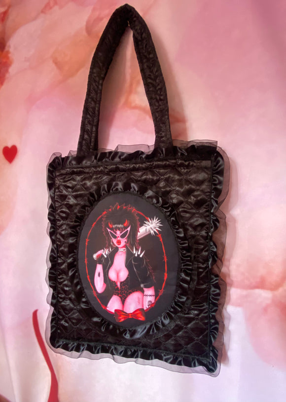 Punk Bimbo Black Quilted and Ruffle Purse Hand Bag