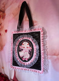Lamby Black and Pink Quilted and Ruffle Purse Hand Bag