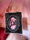 Pink Bimbo Black Quilted and Ruffle With Chain Handle Purse Hand Bag