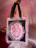Lamby Black and Pink Quilted and Ruffle Purse Hand Bag
