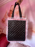 The Rhondas Black and Pink Quilted and Ruffle Purse Hand Bag