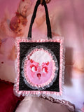 Tongues Out Black and Pink Quilted and Ruffle Purse Hand Bag