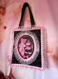 The Rhondas Black and Pink Quilted and Ruffle Purse Hand Bag
