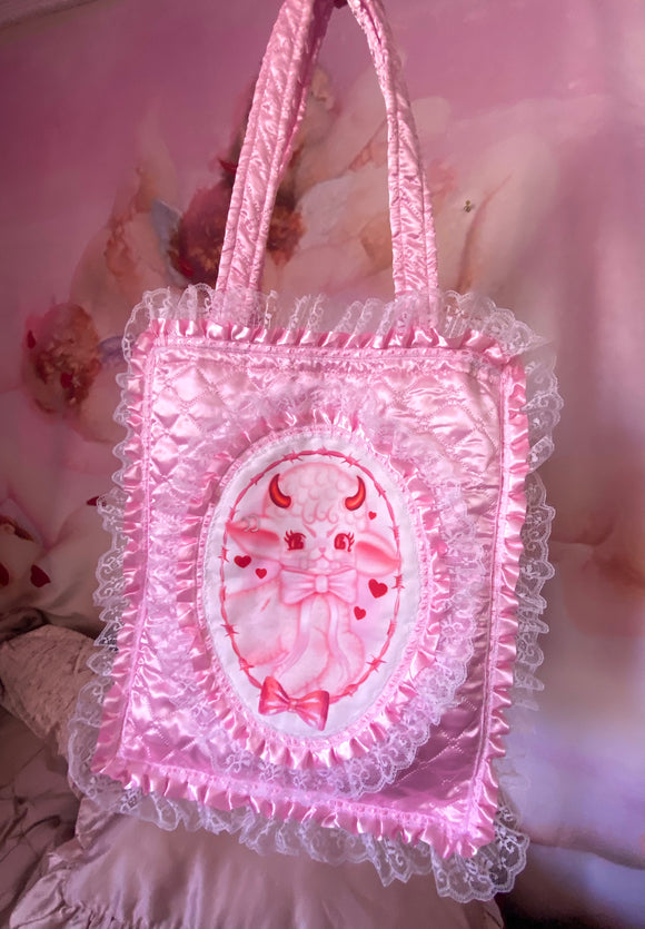 Lamby Pink Quilted and Ruffle Purse Hand Bag