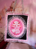 Lamby Black and Pink Quilted and Ruffle With Chain Handle Purse Hand Bag