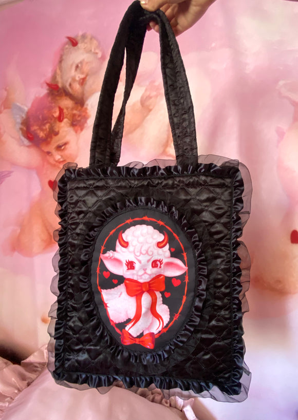 Lamby Black Quilted and Ruffle Purse Hand Bag