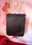 Pink Bimbo Black Quilted and Ruffle With Chain Handle Purse Hand Bag