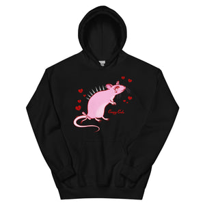 Pink Rat Baby Unisex Hoodie in Black, Pink, and White