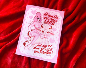 Valentine Devil Poodle Bhitch DeVille and Lamb 8.5"x11" Poster Print - WITH PINK BORDER