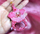 Pink and red lovecore clown named Poopywise metal keychain with bottle opener . Gold plated key ring