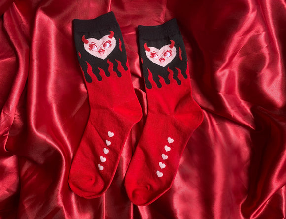 Flaming Devil Heart Unisex Socks