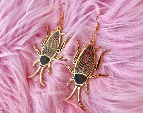 Black Cockroach Gold Plated Earrings