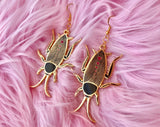 Black Cockroach Gold Plated Earrings