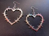 Barb Wire Heart Silver Earrings
