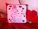 Valentine Devil Poodle Bhitch DeVille and Lamb Pillow - RED VERSION